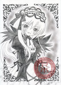 Rating: Safe Score: 0 Tags: 1girl blush breasts dress greyscale image long_hair long_sleeves looking_at_viewer marker_(medium) millipen_(medium) monochrome open_mouth ribbon shikishi smile solo suigintou traditional_media User: admin