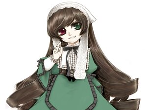 Rating: Safe Score: 0 Tags: 1girl black_ribbon brown_hair dress frills green_dress green_eyes grin heterochromia image long_hair long_sleeves looking_at_viewer red_eyes ribbon simple_background smile solo suiseiseki twintails very_long_hair white_background User: admin