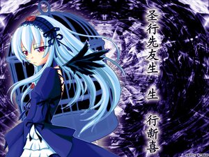 Rating: Safe Score: 0 Tags: 1girl black_wings dress frills hairband image juliet_sleeves lolita_hairband long_hair long_sleeves looking_at_viewer looking_back pink_eyes puffy_sleeves red_eyes silver_hair solo suigintou text_focus wings User: admin