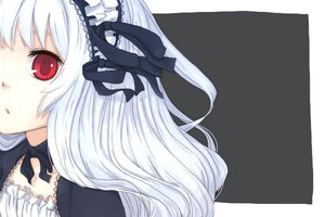 Rating: Safe Score: 0 Tags: 1girl bangs black_ribbon choker detached_collar dress face frills hairband image lolita_fashion lolita_hairband long_hair looking_at_viewer portrait red_eyes ribbon silver_hair simple_background solo suigintou white_hair User: admin