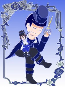 Rating: Safe Score: 0 Tags: black_hair blue_background blue_flower blue_rose cape flower hat image rose smile solo souseiseki top_hat white_rose User: admin