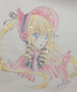 Rating: Safe Score: 0 Tags: 1girl blonde_hair blue_eyes bow dress flower frills image long_hair long_sleeves marker_(medium) photo shinku signature simple_background solo traditional_media watercolor_(medium) User: admin