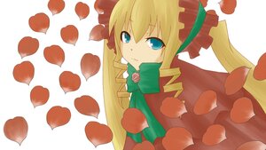 Rating: Safe Score: 0 Tags: 1girl blonde_hair blue_eyes bonnet bow bowtie dress drill_hair flower image long_hair looking_at_viewer petals rose rose_petals shinku solo twintails white_background User: admin