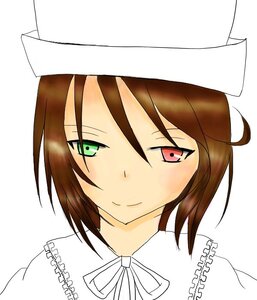 Rating: Safe Score: 0 Tags: 1girl brown_hair closed_mouth frills green_eyes hair_between_eyes hat heterochromia image looking_at_viewer portrait red_eyes ribbon short_hair simple_background smile solo souseiseki striped vertical_stripes white_background User: admin