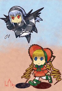 Rating: Safe Score: 0 Tags: 2girls black_wings blonde_hair blue_eyes bonnet bow dress drill_hair flower frills hat image long_hair long_sleeves multiple_girls pair red_eyes shinku suigintou twintails wings User: admin