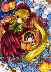 Rating: Safe Score: 0 Tags: 1girl blonde_hair blue_eyes blush bonnet bow character_doll doll dress flower food image long_hair marker_(medium) rose shinku solo teacup traditional_media twintails very_long_hair User: admin