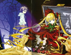 Rating: Safe Score: 0 Tags: 1boy 1girl blonde_hair blue_eyes bonnet bow bowtie dress green_bow hood image long_hair long_sleeves looking_at_viewer multiple pants red_dress shinku shoes sidelocks sitting standing tagme twintails very_long_hair User: admin