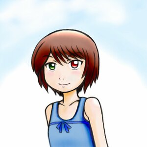 Rating: Safe Score: 0 Tags: 1girl blush brown_hair collarbone gradient gradient_background green_eyes heterochromia image looking_at_viewer red_eyes red_hair short_hair simple_background sleeveless smile solo souseiseki upper_body User: admin