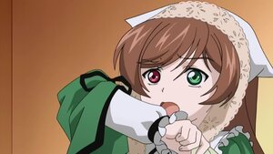 Rating: Safe Score: 0 Tags: 1girl brown_hair green_eyes heterochromia image long_hair long_sleeves open_mouth red_eyes simple_background solo suiseiseki User: admin