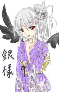 Rating: Safe Score: 0 Tags: 1girl black_wings feathered_wings feathers floral_print flower hair_flower hair_ornament image japanese_clothes kimono long_hair looking_at_viewer red_eyes silver_hair smile solo suigintou wings User: admin