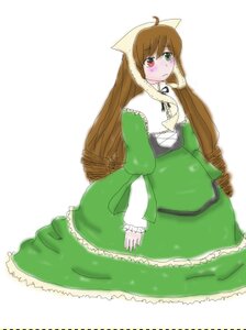 Rating: Safe Score: 0 Tags: 1girl blush brown_hair dress frills full_body green_dress green_eyes heterochromia image long_hair long_sleeves looking_at_viewer red_eyes simple_background solo suiseiseki very_long_hair white_background User: admin