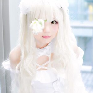 Rating: Safe Score: 0 Tags: 1girl bangs blurry closed_mouth dress flower kirakishou lips long_hair smile solo upper_body white_dress white_hair User: admin