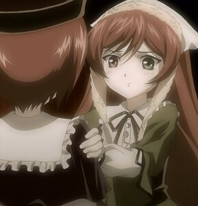 Rating: Safe Score: 0 Tags: 1girl brown_hair dress frills image long_hair long_sleeves pair ribbon solo souseiseki suiseiseki User: admin