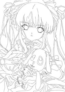 Rating: Safe Score: 0 Tags: 1girl blush dress flower frills greyscale image lineart long_hair long_sleeves looking_at_viewer monochrome rose shinku simple_background solo stuffed_animal upper_body very_long_hair white_background User: admin