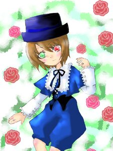 Rating: Safe Score: 0 Tags: 1girl blue_dress blush brown_hair dress flower frills green_eyes hat heterochromia image long_sleeves looking_at_viewer red_eyes rose short_hair smile solo souseiseki suiseiseki top_hat User: admin