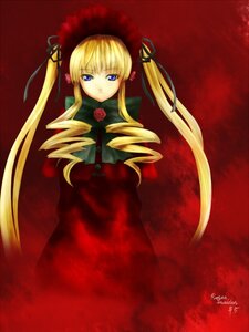 Rating: Safe Score: 0 Tags: 1girl auto_tagged blonde_hair blue_eyes bonnet dress drill_hair flower green_bow image long_hair long_sleeves looking_at_viewer red_dress rose shinku simple_background solo twintails very_long_hair User: admin