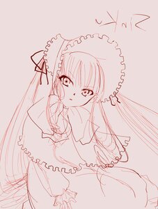 Rating: Safe Score: 0 Tags: 1girl bow capelet dress frills image long_hair long_sleeves looking_at_viewer monochrome shinku solo User: admin