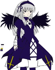 Rating: Safe Score: 0 Tags: 1girl black_wings dress flower frills hairband image long_hair long_sleeves looking_at_viewer ribbon rose silver_hair simple_background solo standing suigintou white_background wings User: admin