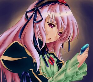 Rating: Safe Score: 0 Tags: 1girl black_ribbon flower frills hairband image long_hair long_sleeves looking_at_viewer pink_hair purple_eyes red_flower ribbon rose solo suigintou upper_body User: admin
