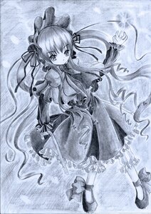 Rating: Safe Score: 0 Tags: 1girl dress hair_ribbon image long_hair long_sleeves looking_at_viewer millipen_(medium) monochrome ribbon shinku solo traditional_media very_long_hair User: admin