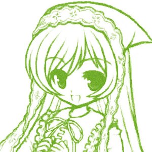 Rating: Safe Score: 0 Tags: 1girl frills green_theme image long_hair long_sleeves looking_at_viewer monochrome simple_background solo suiseiseki upper_body white_background User: admin