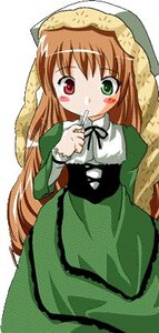 Rating: Safe Score: 0 Tags: 1girl bangs blush brown_hair dress frills green_dress green_eyes head_scarf heterochromia image long_hair long_sleeves looking_at_viewer red_eyes ribbon simple_background solo suiseiseki very_long_hair white_background User: admin