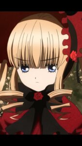 Rating: Safe Score: 0 Tags: 1girl blonde_hair blue_eyes bonnet bow bowtie dress flower image letterboxed long_hair looking_at_viewer red_flower red_rose rose shinku solo User: admin