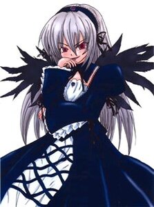 Rating: Safe Score: 0 Tags: 1girl black_wings cowboy_shot detached_collar dress frills image juliet_sleeves long_hair long_sleeves looking_at_viewer puffy_sleeves red_eyes silver_hair simple_background solo suigintou white_background wings User: admin