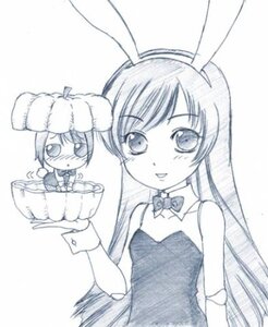 Rating: Safe Score: 0 Tags: 2girls animal_ears bow bowtie bunny_ears chibi detached_collar hat image leotard long_hair looking_at_viewer monochrome multiple_girls pair pantyhose souseiseki striped suiseiseki tray wrist_cuffs User: admin