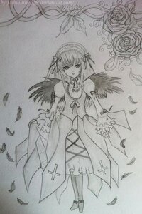 Rating: Safe Score: 0 Tags: 1girl auto_tagged dress feathers flower frills full_body greyscale hairband image leaf long_sleeves looking_at_viewer monochrome ribbon rose solo standing suigintou traditional_media wings User: admin