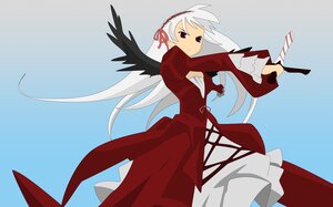 Rating: Safe Score: 0 Tags: 1girl dress hairband holding image long_hair long_sleeves purple_eyes red_dress ribbon solo suigintou very_long_hair weapon white_hair wings User: admin