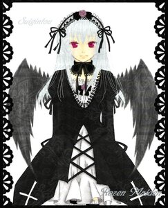 Rating: Safe Score: 0 Tags: 1girl black_border black_dress black_wings cross-laced_clothes detached_collar dress flower frills hairband image lolita_hairband long_hair long_sleeves looking_at_viewer pink_eyes ribbon silver_hair solo suigintou wings User: admin