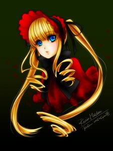 Rating: Safe Score: 0 Tags: 1girl black_background blonde_hair blue_eyes bow drill_hair flower image long_hair long_sleeves looking_at_viewer petals red_dress rose_petals shinku simple_background solo twintails upper_body User: admin