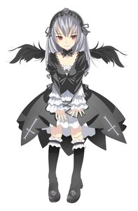 Rating: Safe Score: 0 Tags: 1girl black_wings boots dress frilled_sleeves frills full_body hairband knee_boots long_hair long_sleeves looking_at_viewer red_eyes rose silver_hair solo standing suigintou white_background wings User: admin