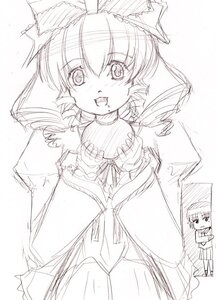 Rating: Safe Score: 0 Tags: bow chibi greyscale hinaichigo image long_sleeves monochrome open_mouth sketch solo white_background User: admin