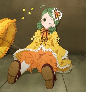 Rating: Safe Score: 0 Tags: 1girl ahoge blush bug butterfly butterfly_hair_ornament dress drill_hair full_body green_eyes green_hair hair_ornament image insect kanaria long_sleeves one_eye_closed pantyhose parasol ribbon solo twin_drills umbrella User: admin