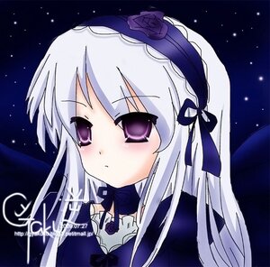 Rating: Safe Score: 0 Tags: 1girl blush dress flower hairband image long_hair looking_at_viewer night night_sky purple_eyes purple_rose ribbon rose silver_hair sky solo star_(sky) starry_sky suigintou User: admin