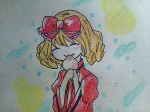 Rating: Safe Score: 0 Tags: 1girl blonde_hair bow closed_eyes dress hair_bow hinaichigo image long_sleeves puffy_sleeves red_bow short_hair solo traditional_media upper_body watercolor_(medium) User: admin