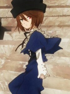 Rating: Safe Score: 0 Tags: 1girl blue_dress brown_hair dress frills from_side hat heterochromia image long_sleeves looking_at_viewer red_eyes ribbon short_hair solo souseiseki standing User: admin