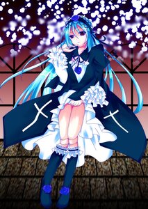 Rating: Questionable Score: 0 Tags: 1girl blue_hair boots dress flower frills gothic_lolita hairband image kneehighs long_hair red_eyes solo standing suigintou underwear very_long_hair white_panties User: admin