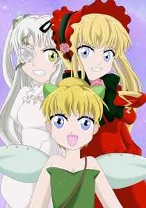 Rating: Safe Score: 0 Tags: 3girls blonde_hair blue_eyes clenched_teeth dress drill_hair eyepatch flower green_eyes green_neckwear image kirakishou long_hair multiple_girls pair red_dress rose shinku silver_hair suigintou teeth twintails User: admin