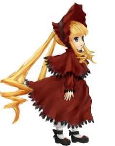 Rating: Safe Score: 0 Tags: 1girl blonde_hair blue_eyes bonnet bow dress drill_hair full_body image long_hair long_sleeves looking_at_viewer looking_back red_dress shinku shoes simple_background solo standing twintails very_long_hair white_background User: admin