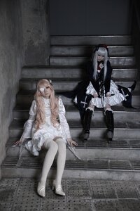 Rating: Safe Score: 0 Tags: 2girls boots closed_eyes dress frilled_dress frills gothic_lolita hairband lolita_fashion long_hair long_sleeves multiple_cosplay multiple_girls sitting tagme white_dress white_footwear User: admin