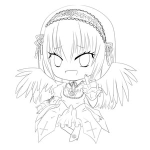 Rating: Safe Score: 0 Tags: 1girl blush chibi eyebrows_visible_through_hair feathered_wings frills full_body greyscale hairband image long_sleeves looking_at_viewer monochrome ribbon simple_background skirt smile solo suigintou white_background wings User: admin