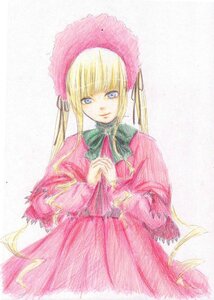Rating: Safe Score: 0 Tags: 1girl blonde_hair blue_eyes bonnet bow bowtie dress image long_hair long_sleeves looking_at_viewer own_hands_together red_dress shinku simple_background solo standing traditional_media twintails very_long_hair white_background User: admin