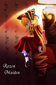 Rating: Safe Score: 0 Tags: 1girl blonde_hair blue_eyes bonnet bow doll dress frills full_body image long_hair red_dress shinku shoes sitting solo twintails very_long_hair User: admin