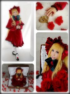 Rating: Safe Score: 0 Tags: 1girl blonde_hair blue_eyes bow dress flower long_hair looking_at_viewer painting_(object) photo red_dress rose shinku solo User: admin