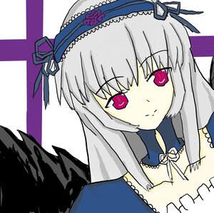 Rating: Safe Score: 0 Tags: 1girl black_wings detached_collar dress flower frills hairband image long_hair looking_at_viewer pink_eyes ribbon silver_hair smile solo suigintou upper_body wings User: admin