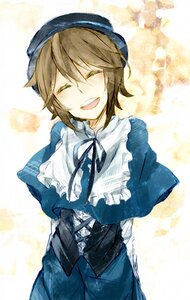 Rating: Safe Score: 0 Tags: 1girl :d blue_dress blue_headwear closed_eyes dress frills hat image long_sleeves open_mouth ribbon short_hair smile solo souseiseki User: admin