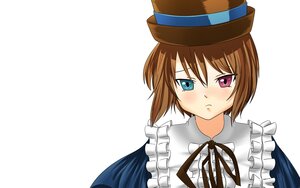 Rating: Safe Score: 0 Tags: 1boy blue_eyes blush brown_hair frills hat heterochromia image looking_at_viewer neck_ribbon red_eyes ribbon short_hair simple_background solo souseiseki top_hat white_background User: admin